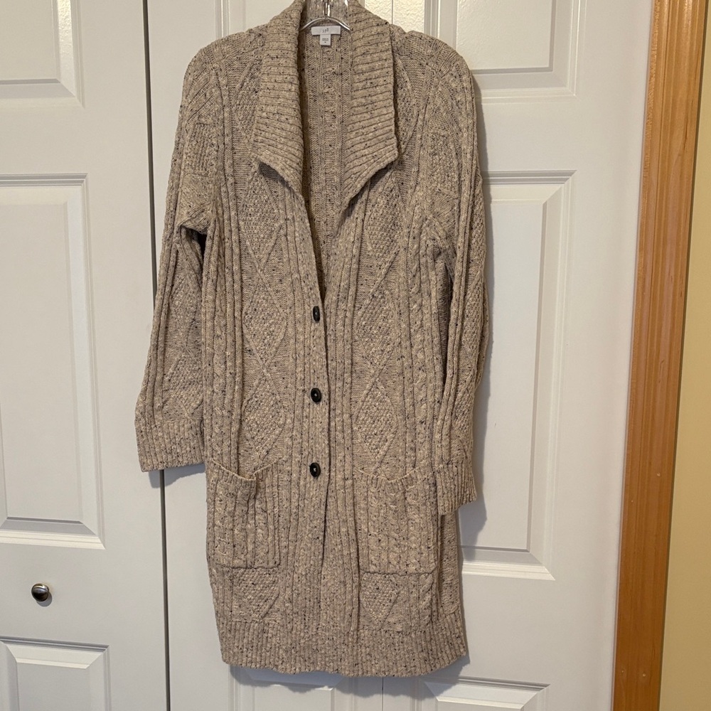 J. Jill Taupe Cable Knit Cardigan Sweater